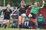 thumbnail: Carnew FC's Tara Doran and Louise Corrigan of Wicklow Rovers during the Divisional Shield final at Gorey Rangers grounds on Sunday. 