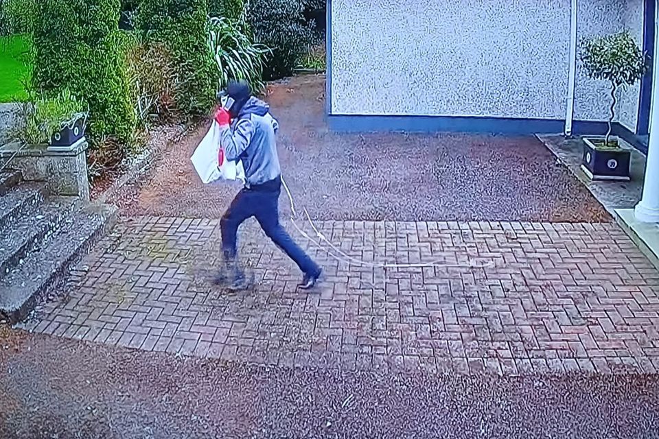 One of the suspects caught on CCTV fleeing the house in Stamullen.