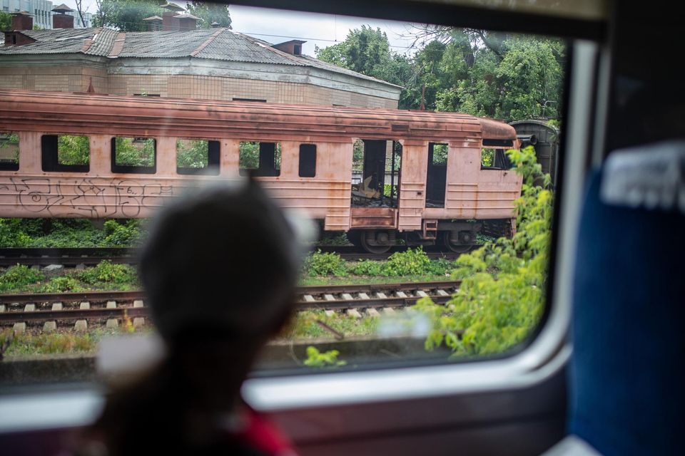 A passenger on the Przemysi-Kyiv train this week. Photo: by Gian Marco Benedetto/Anadolu Agency via Getty Images