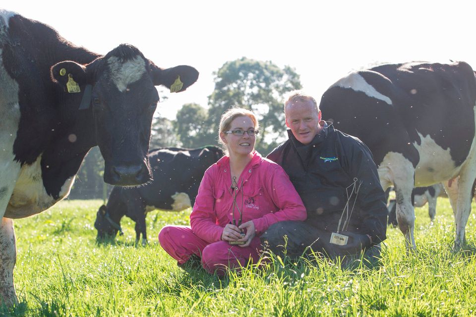 Dairy farmers Peter and Paula Hynes on their land in Aherla, Co Cork. Photo: Clare Keogh