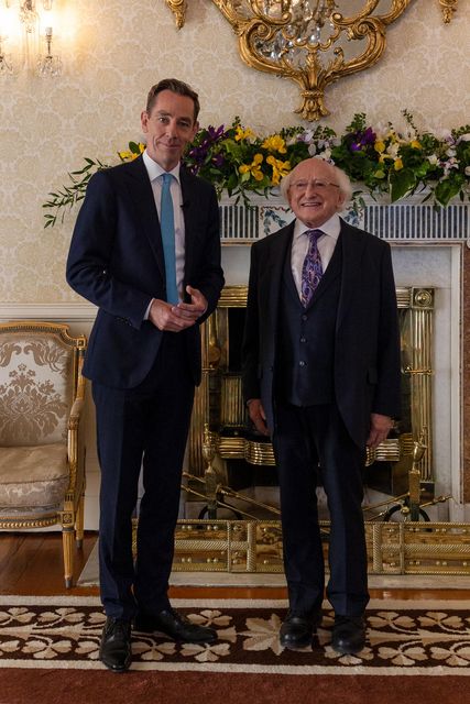 Ryan Tubridy with President Michael D Higgins at Áras an Uachtaráin which will air on tonight's series finale of The Late Late Show. Photo: Michelle Daly