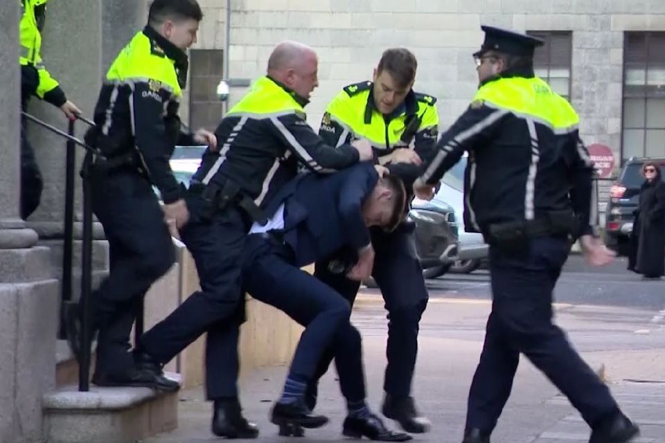 Enoch Burke's brother, Simeon, being ejected from the Court of Appeal by Gardaí on March 7, 2023.