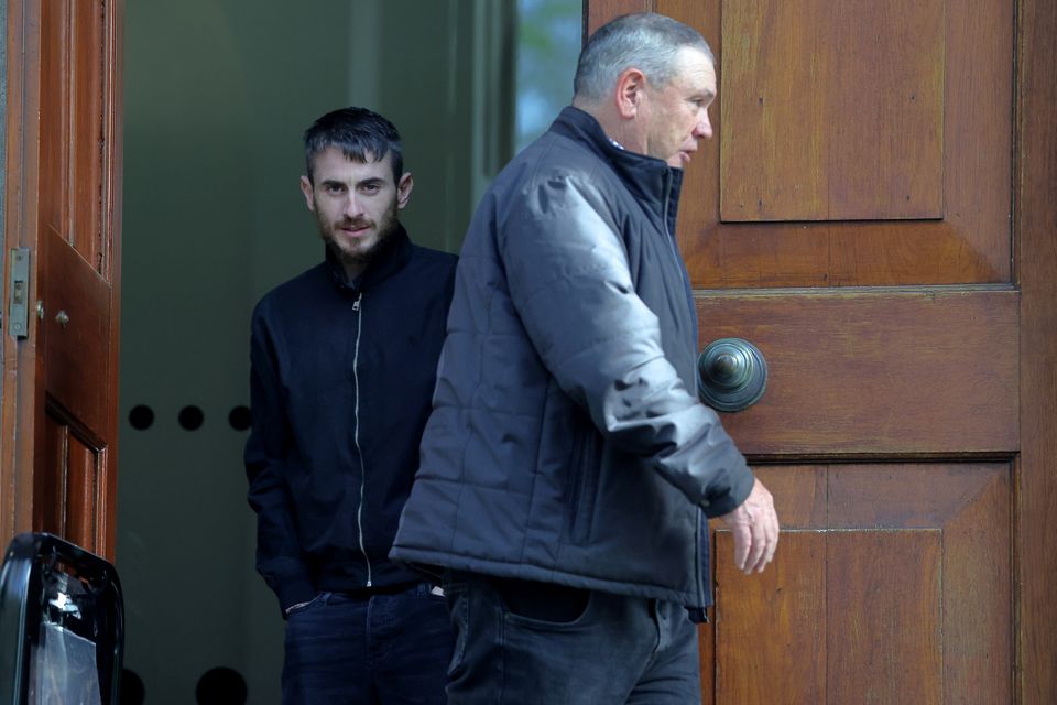 Kieran Joyce (left) and Francis Kerrigan Sr pictured leaving Tullamore Court. Photo: Frank McGrath