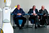 thumbnail: IrelandÕs first socially assistive AI robot 'Stevie II' from robotics engineers at Trinity College Dublin is unveiled during a special demonstration at the Science Gallery in Dublin, as Mick McCarthy (left) Tony McCarthy (centre) and Brendan Crean, who all helped trial the robot through the charity ALONE look on.
Brian Lawless/PA Wire