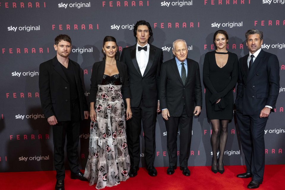 Jack O’Connell, Penelope Cruz, Adam Driver, Micheal Mann, Shailene Woodley and Patrick Dempsey arrive for the premiere of Ferrari at Odeon Luxe, Leicester Square in central London (Jeff Moore/PA)