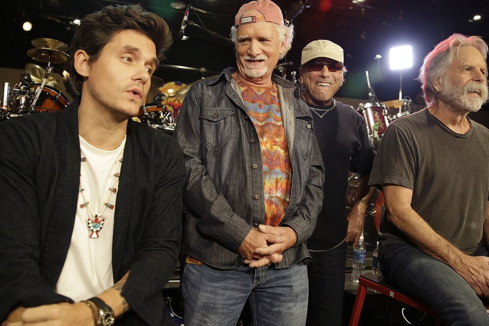 From left, the Grateful Dead's John Mayer, Bill Kreutzmann, Mickey Hart and Bob Weir hold court at a California music studio (AP)