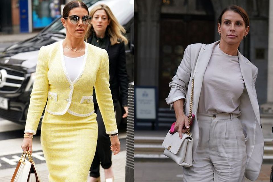 Rebekah Vardy (left) and Coleen Rooney (right) arriving at court during the trial have given their reaction today
