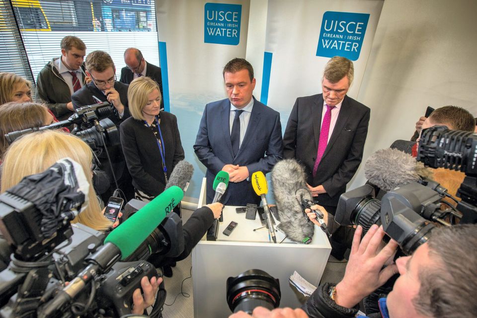 Environment Minister Alan Kelly with Irish Water chief John Tierney face the media