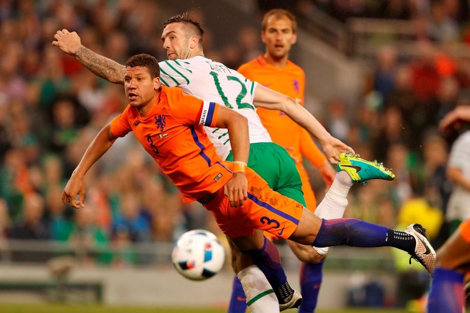 Republic of Ireland's Shane Duffy flashes a header wide last night
Action Images via Reuters / John Sibley