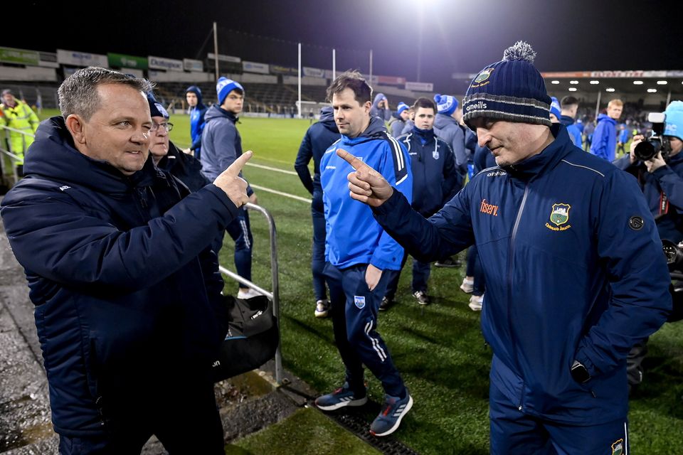 There is no love lost between Waterford boss Davy Fitzgerald and Tipp manager Liam Cahill. Photo: Stephen McCarthy/Sportsfile
