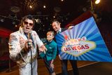 thumbnail: Elvis Presley impersonator Ciarán Houlihan with Aer Lingus cabin crew members Wendy Seong and Dave Kennedy at the announcement of new direct flights from Dublin to Las Vegas. Photo: Naoise Culhane