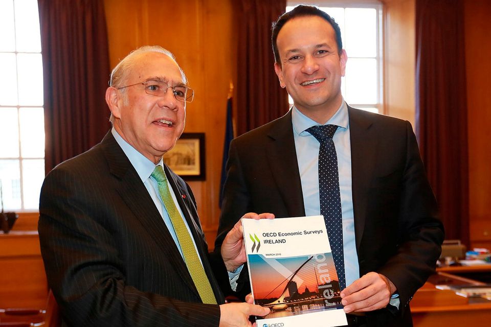 Taoiseach Leo Varadkar pictured with Angel Gurría, Secretary General of the OECD in the Taoiseachs office where they discussed the OECD’s latest economic survey of Ireland. Photo: Frank McGrath