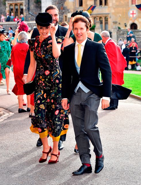 Sofia Wellesley and James Blunt arrive for the wedding of Princess Eugenie to Jack Brooksbank at St George's Chapel in Windsor Castle