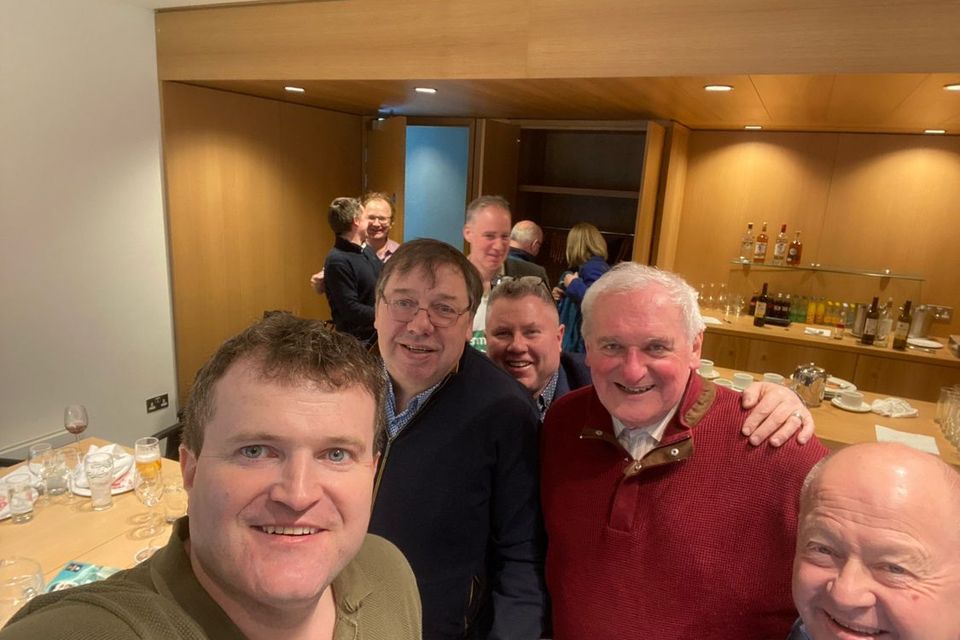 Greg Kavanagh, left, with Brian Cowen and Bertie Ahern in the box at the Aviva