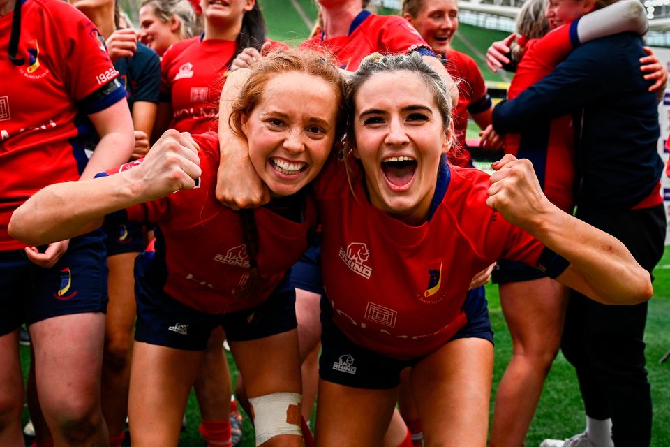 UL Bohemian players Muirne Wall and Stephanie Nunan celebrate after their side's victory in the Energia All-Ireland League Women's Division 1 final 
Seb Daly/Sportsfile