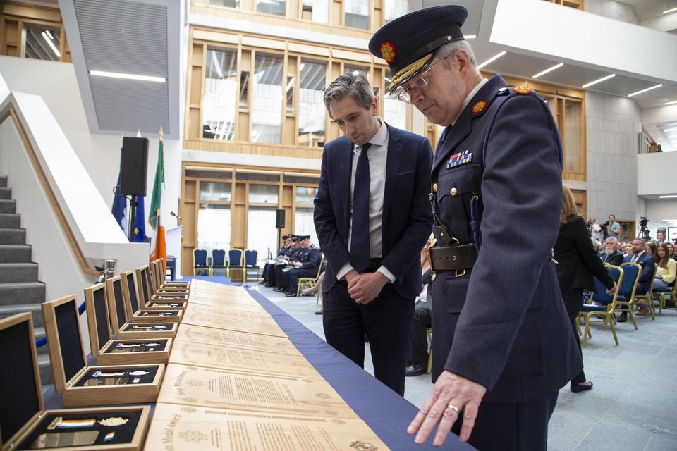 Garda Commissioner Drew Harris and Justice Minister Simon Harris yesterday. Photo: Colin Keegan, Collins Dublin