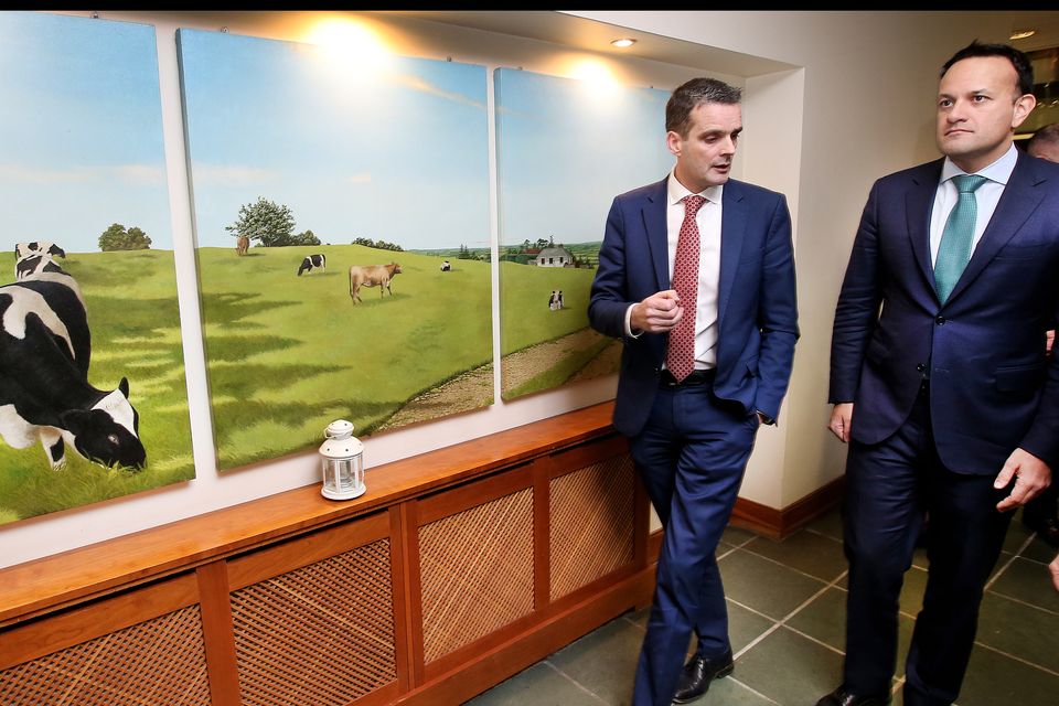 Taoiseach Leo Varadkar pictured alongside IFA President Joe Healy at their headquarters. Photo: Steve Humphreys