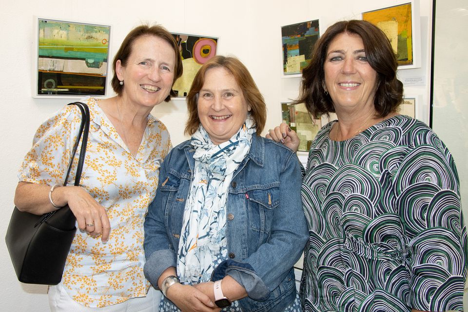 At the opening of Helen O'Connell' s art exhibition "Places Just Beyond Myself" in The Pig Yard Gallery were Phyllis Barry, Rosemary James and Geraldine Merrigan.