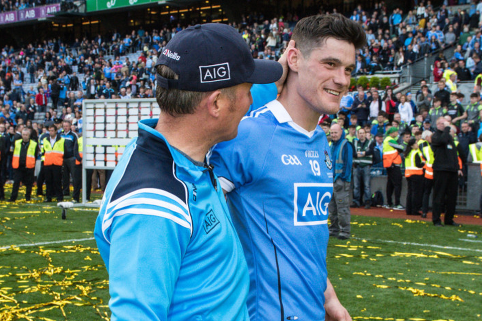 Dublin manager Jim Gavin with Diarmuid Connolly after the 2017 All-Ireland Final win over Mayo at Croke Park