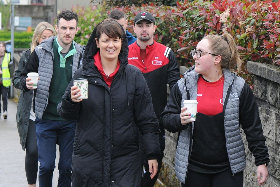 Teachers enjoying a coffee on the go during the Creagh College 5km Walk in aid of the school's musical and Students Council on Monday. Pic: Jim Campbell