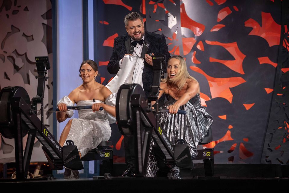 Leitrim Rose Shauna Murtagh on stage with Kathryn Thomas and James Patrice on Monday night. Photo: Domnick Walsh