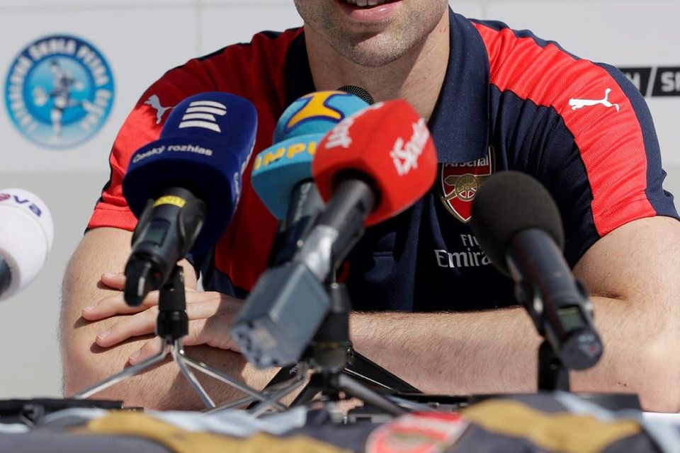 Czech Republic's goalkeeper Petr Cech attends a press conference in Prague