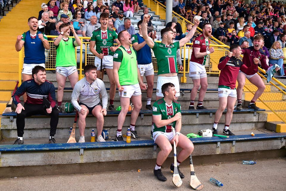 Westmeath substitutes celebrate a late score during their Leinster SHC Round 4 victory over Wexford at Chadwicks Wexford Park. Photo: Daire Brennan/Sportsfile