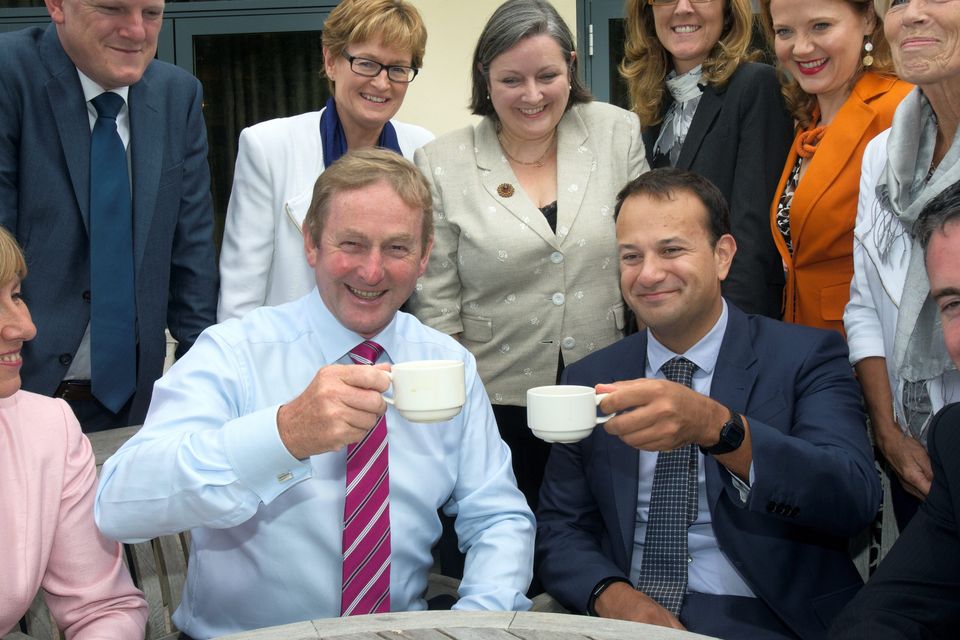 Taoiseach Enda Kenny poses with Minister for Health Leo Varadkar and other members of Fine Gael at the party's think-in at Fota Island Hotel. Photo: Tony Gavin