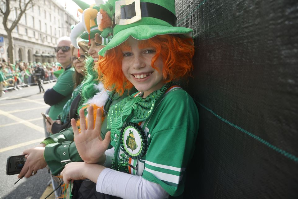 17/03/2024 St Patrick's Festival Dublin. People out enjoying St. Patrick's Day Parade in Dublin’s City centre today.Festival Parade Grand Marshal is  represented comedian and TV personality Patrick Kielty . Pictured is Jakob O'Toole, age 10, Carlingford. Pic Arthur Carron/Collins Photos
