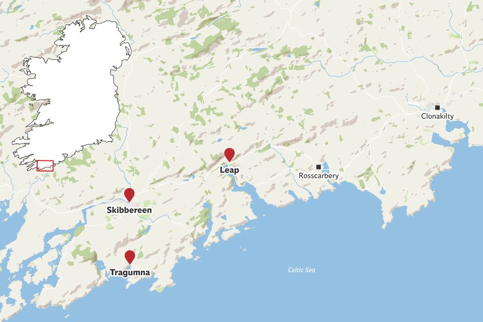 The locations of the search operation in Cork