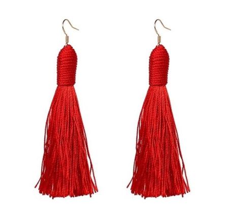 Red tassels - vintage style wool earrings