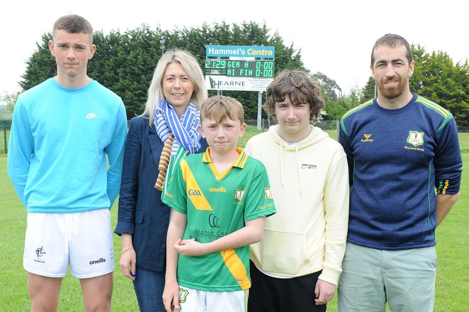 Michelle, Liam, Martin and Ciarán Hendrick pictured with Willie Doran (Chairman, Coiste na nÓg) at the Ger Hendrick All Ireland Week in Buffers Alley GAA Grounds on Saturday. Pic: Jim Campbell