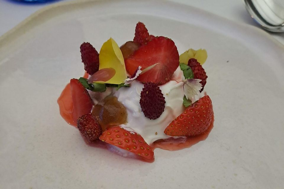 A cocktail of strawberries, basil tea and other fruit served at Riff, the Michelin star restaurant.