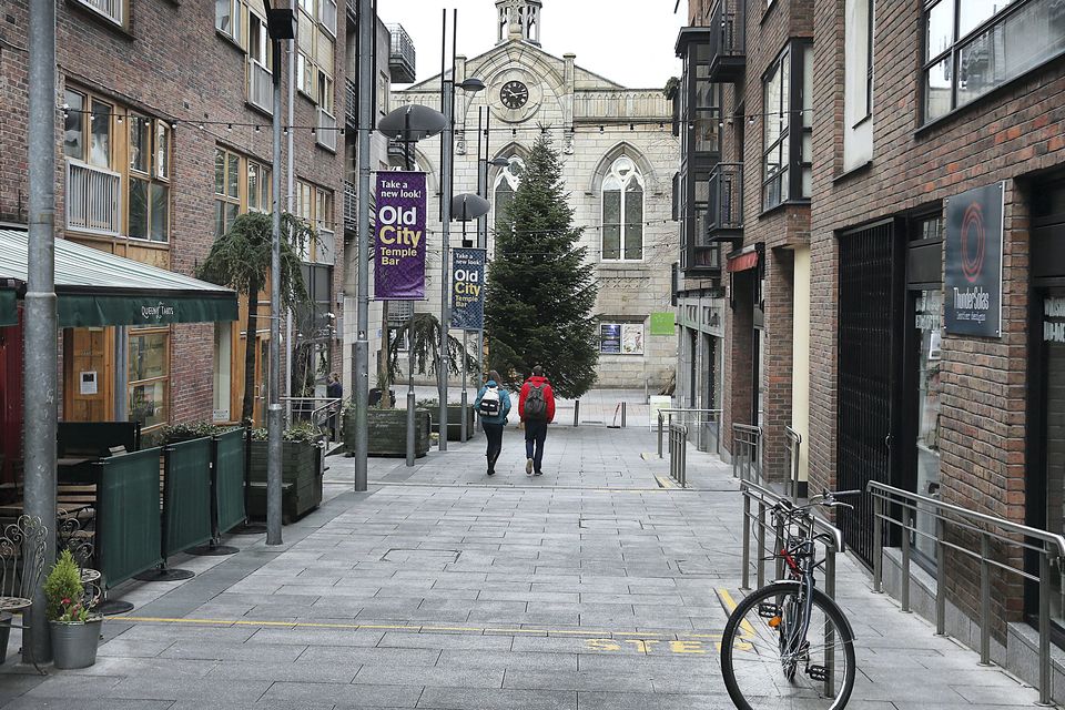 Cow's Lane in Temple Bar close to a Christmas tree where the homeless person was found dead this morning