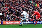 thumbnail: File photo dated 31-03-2001 of Steven Gerrard scores Liverpool's opening goal during the FA Carling Premiership game against Manchester United at Anfield, Liverpool. 
David Davies/PA Wire.