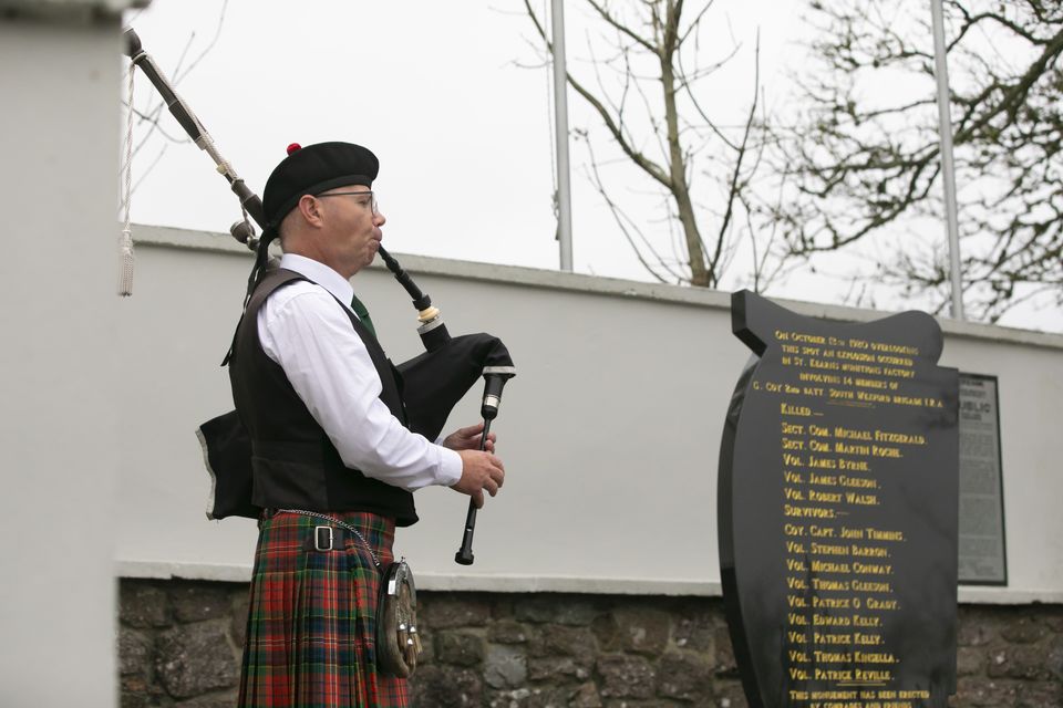 08/10/2023. Pictured at the St Kearns commemoration is Ray Finn, Arklow pipe band. Photograph: Patrick Browne