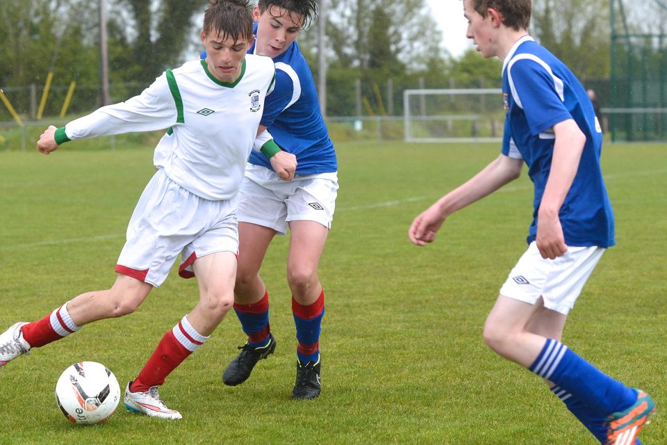 19/05/15. Aaron Rodgers  during the Under 15s soccer final between Colaiste Phadraig CBS and Templeouge College at Peamount Utd.
Pic: Justin Farrelly.