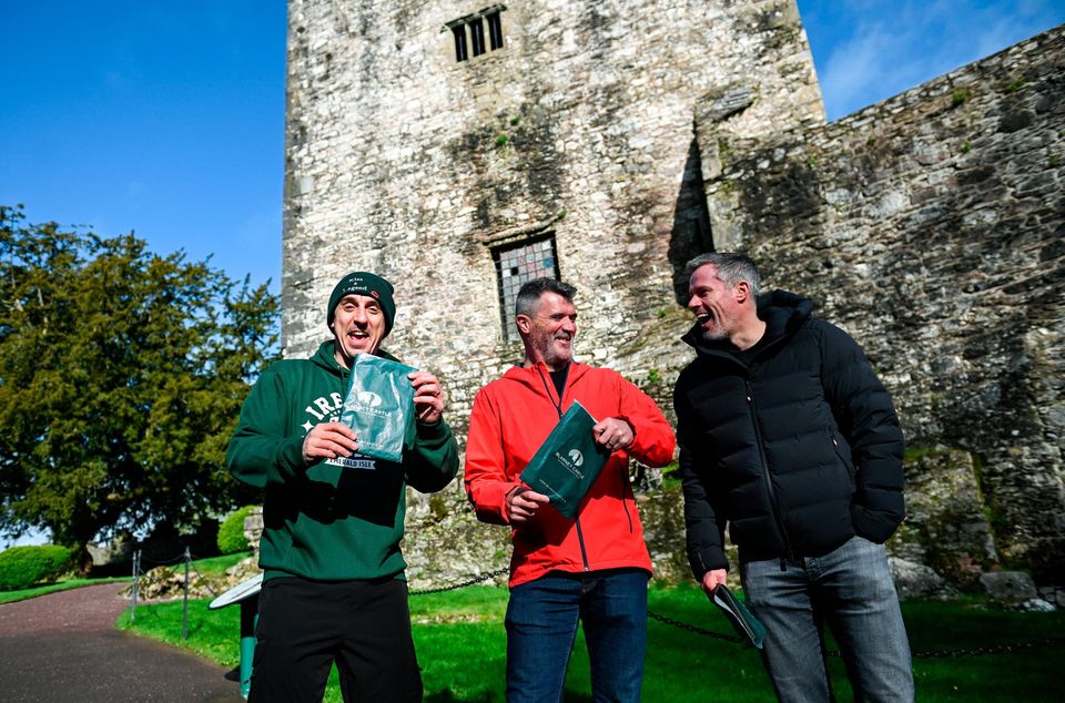 Gary Neville, Roy Keane and Jamie Carragher at Blarney Castle. Photo by David Fitzgerald/Sportsfile