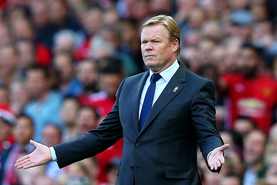 Ronald Koeman, Manager of Everton reacts during the Premier League match between Manchester United and Everton at Old Trafford on September 17, 2017 in Manchester, England.  (Photo by Alex Livesey/Getty Images)
