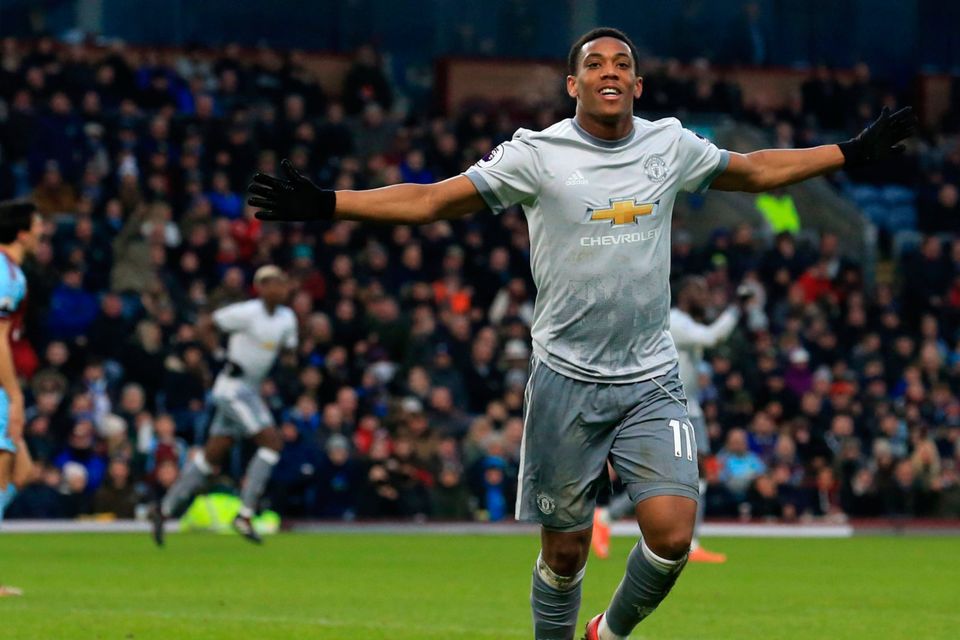 Manchester United's Anthony Martial celebrates after scoring. Photo: Lindsay Parnaby/AFP Photo