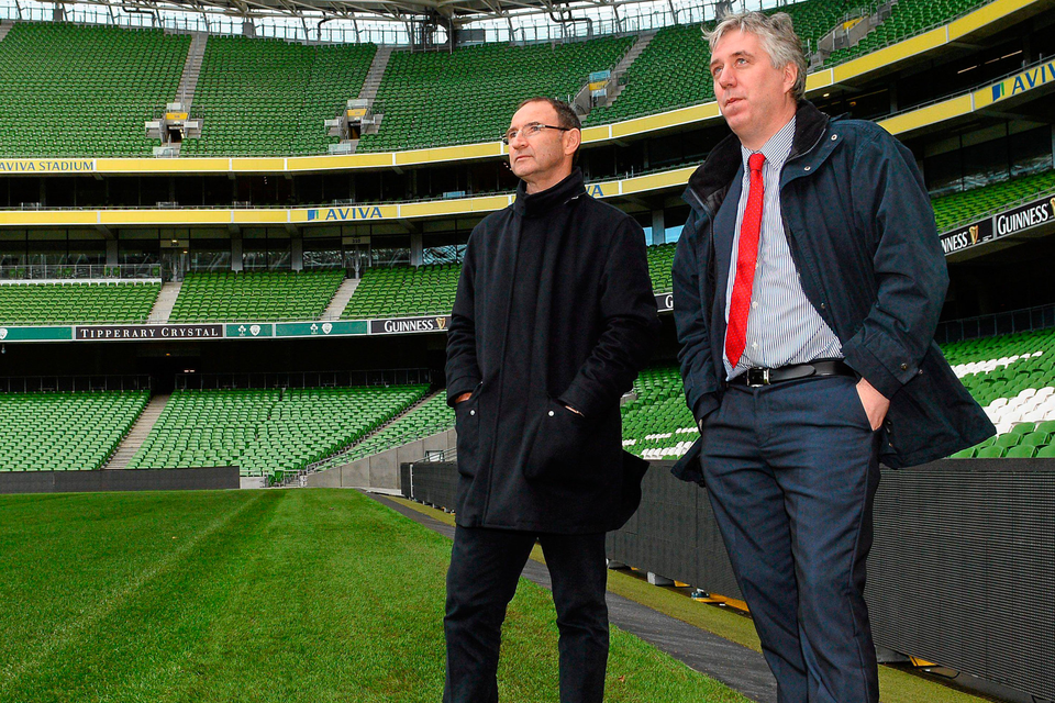 Time to deliver: Martin O’Neill and FAI chief executive John Delaney have plenty to think about after a dismal run of results and mounting dissatisfaction among supporters. Photo: Sportsfile