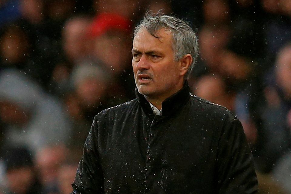 Manchester United manager Jose Mourinho looks dejected