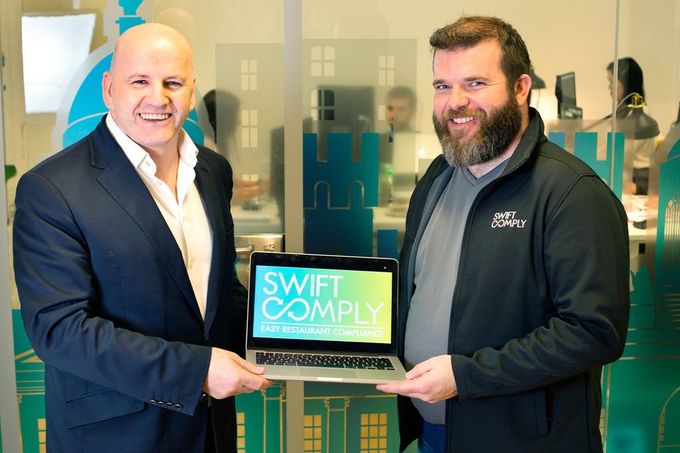 Sean Gallagher with SwiftComply co-founder Michael O’Dwyer. Photo: Tony Gavin
