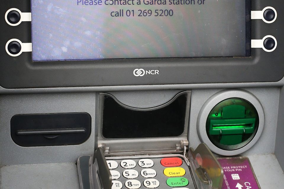 An onscreen message at the scene of the ATM foiled raid on the Main Street in Virginia, Co Cavan.
Pic Steve Humphreys