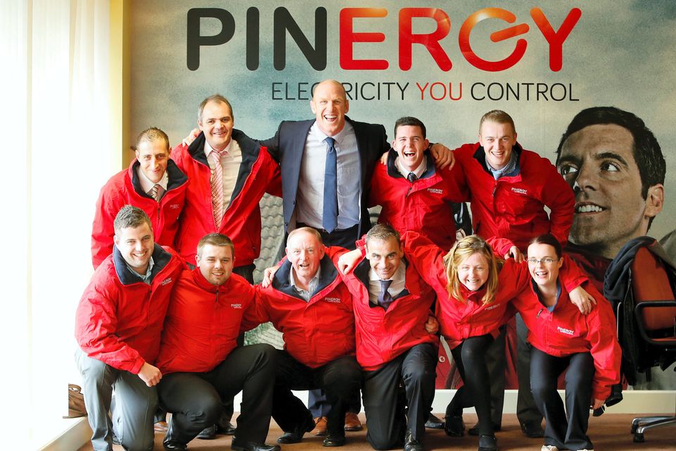 Munster and Ireland rugby international Paul O’Connell with Pinergy staff in Tipperary town where the energy provider announced the creation of 46 jobs.