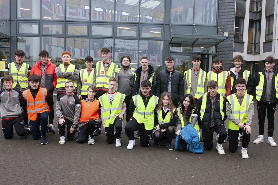 The road safety group who did a fantastic job in ensuring that the teachers and students had a safe 5km walk around the streets of Gorey during the Creagh College walk in aid of the school's musical and Students Council on Monday. Pic: Jim Campbell