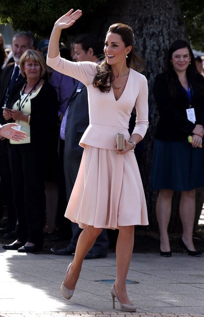 Kate stuns in this pale pink Alexander McQueen number with her trusty LK Bennett shoes