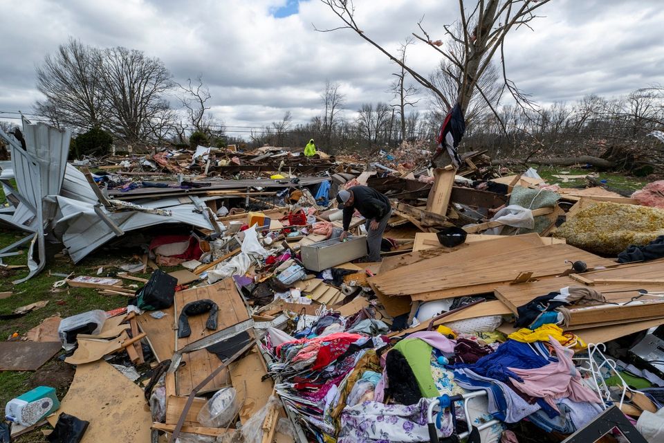 Damage caused by tornadoes in Sullivan, Indiana (Doug McSchooler/AP)