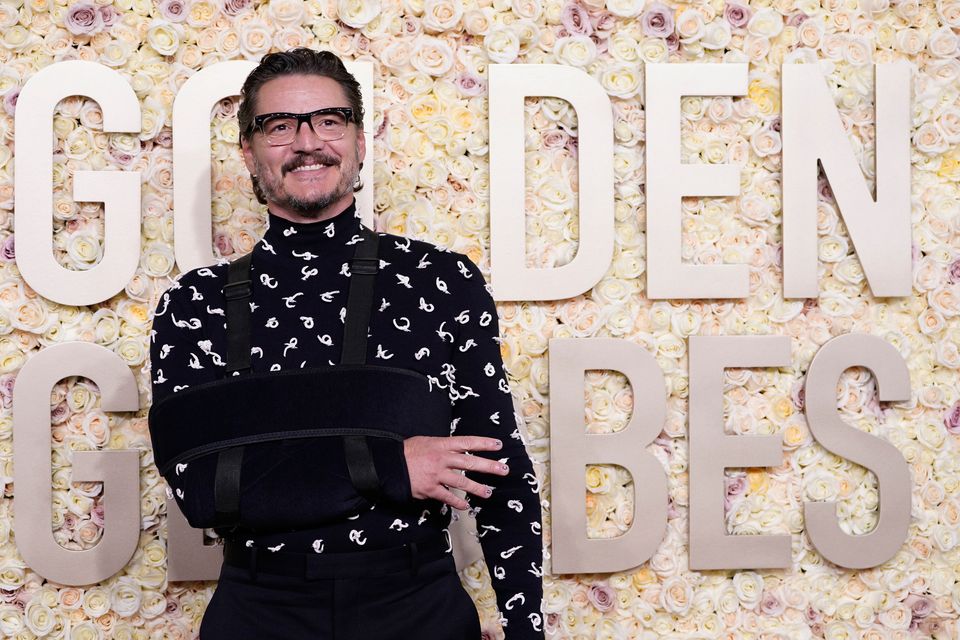 Pedro Pascal arrives at the 81st Golden Globe Awards on Sunday, Jan. 7, 2024, at the Beverly Hilton in Beverly Hills, Calif. (Photo by Jordan Strauss/Invision/AP)