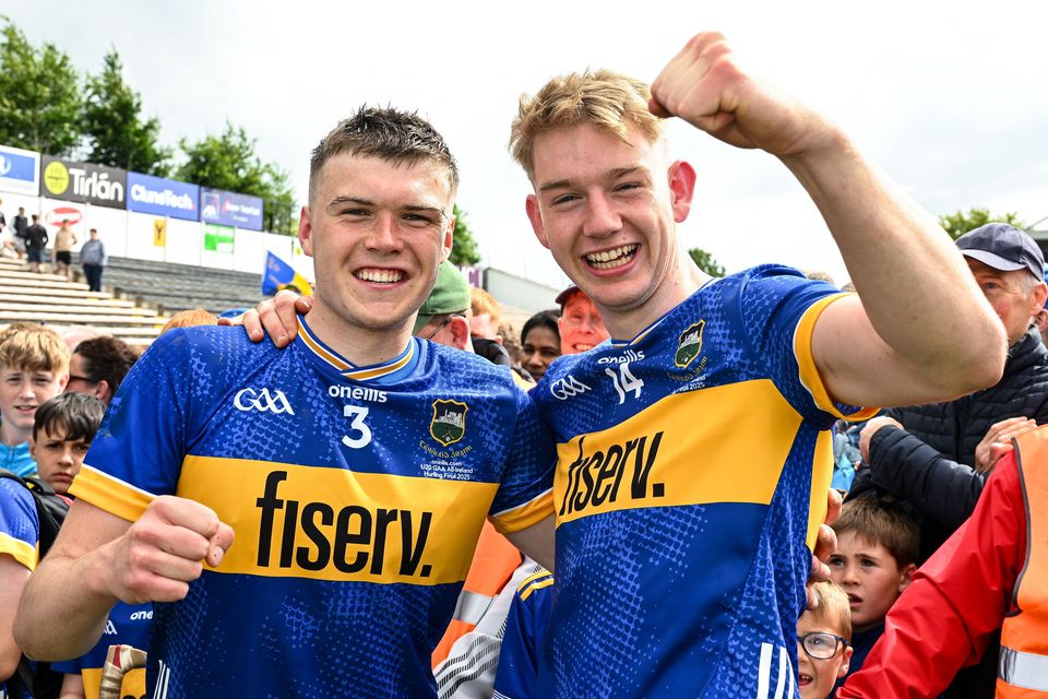 Aaron O'Halloran and Paddy McCormack, right, of Tipperary after winning the Hurling All-Ireland U20 Championship. Photo by Ray McManus/Sportsfile